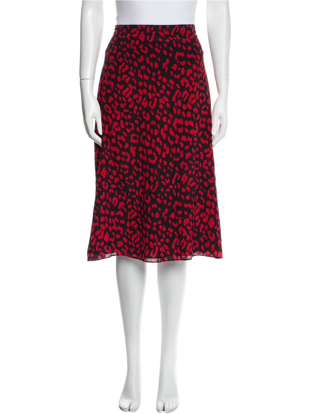 Alice + Olivia Red and Black Leopard-Print Silk Midi Skirt